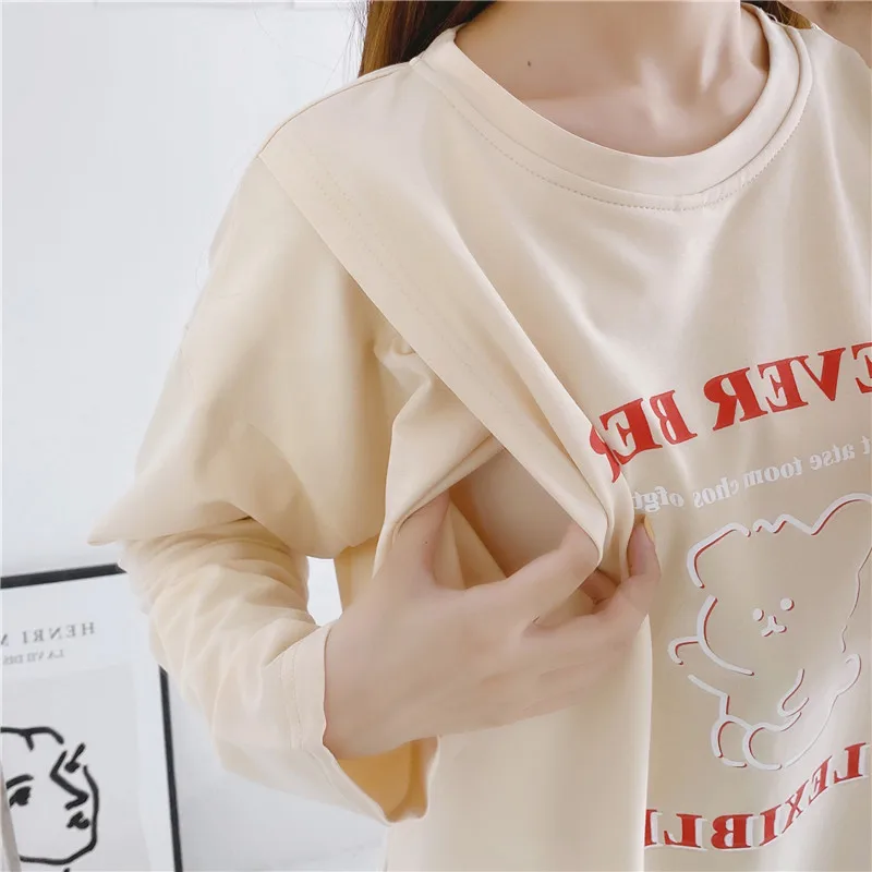 Spring Autumn Outdoor Maternity Clothing Long Sleeve Pregnancy Breastfeeding T Shirt Tops Cartoon Pregnant Women Nursing Clothes 4