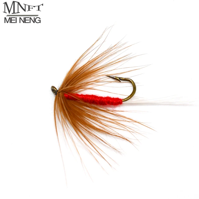 MNFT 10Pcs 10# Bionic Brown Hackle May Fly Red Body Fishing Trout Dry Flies  Insect Hook Artificial Bait - AliExpress