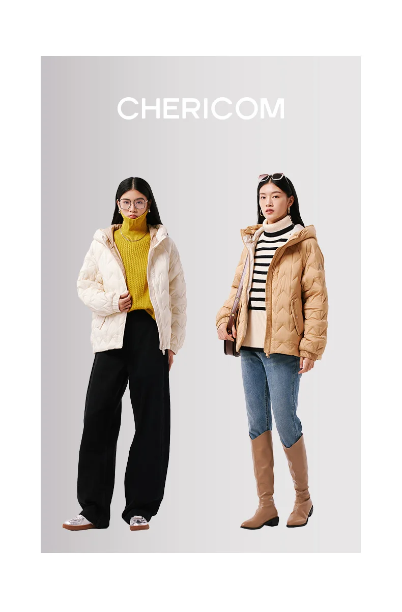 Chericom Korean Fashion Hooded Women's Autumn Winter Down Jacket Light Plaid Casual Versatile Solid Color Puffer Coats 299059