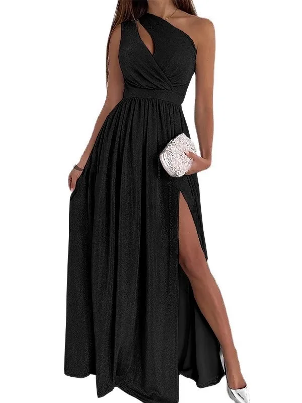 

Women's sleeveless sparkling sexy hollowed out slit long skirt with a stylish and relaxed style for commuting versatile