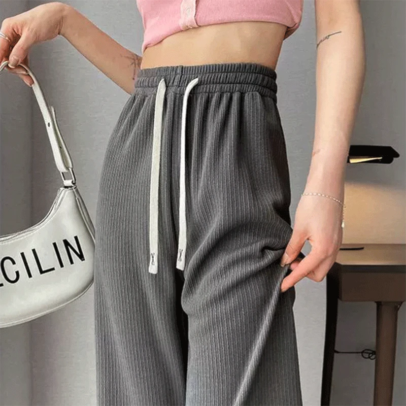 2024 New Summer Oversized High Waist Elegant Fashion Bohemian Women's Clothing Solid Color STRAIGHT Drawstring Y2K Chic Pants