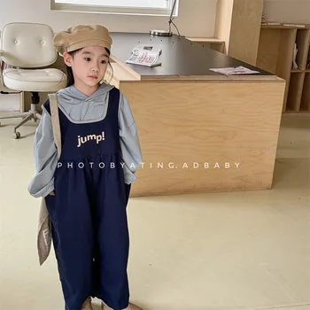 2025 Autumn New Children Overalls Cotton Boys Girls Letter Print Strap Trousers Toddler Baby Loose Casual Pants Kids Clothes