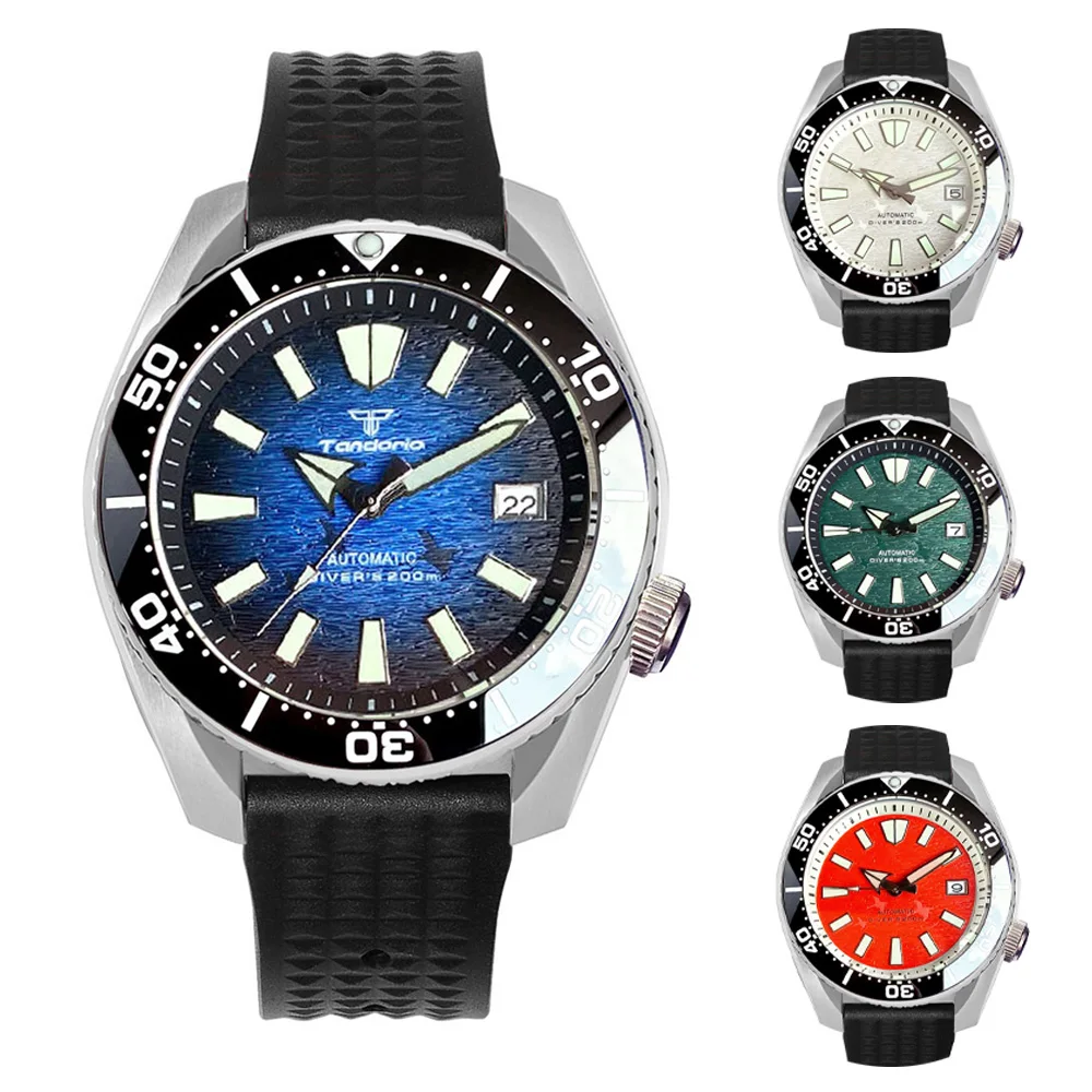 Luxury Tandorio 42.5mm Japan NH35A Sapphire Glass 200M Water Resistant Lume Diver Mechanical Watch Men Blue Dial 3.8 Crown 2023 флешка smartbuy crown 128гб blue sb128gbcrw bl