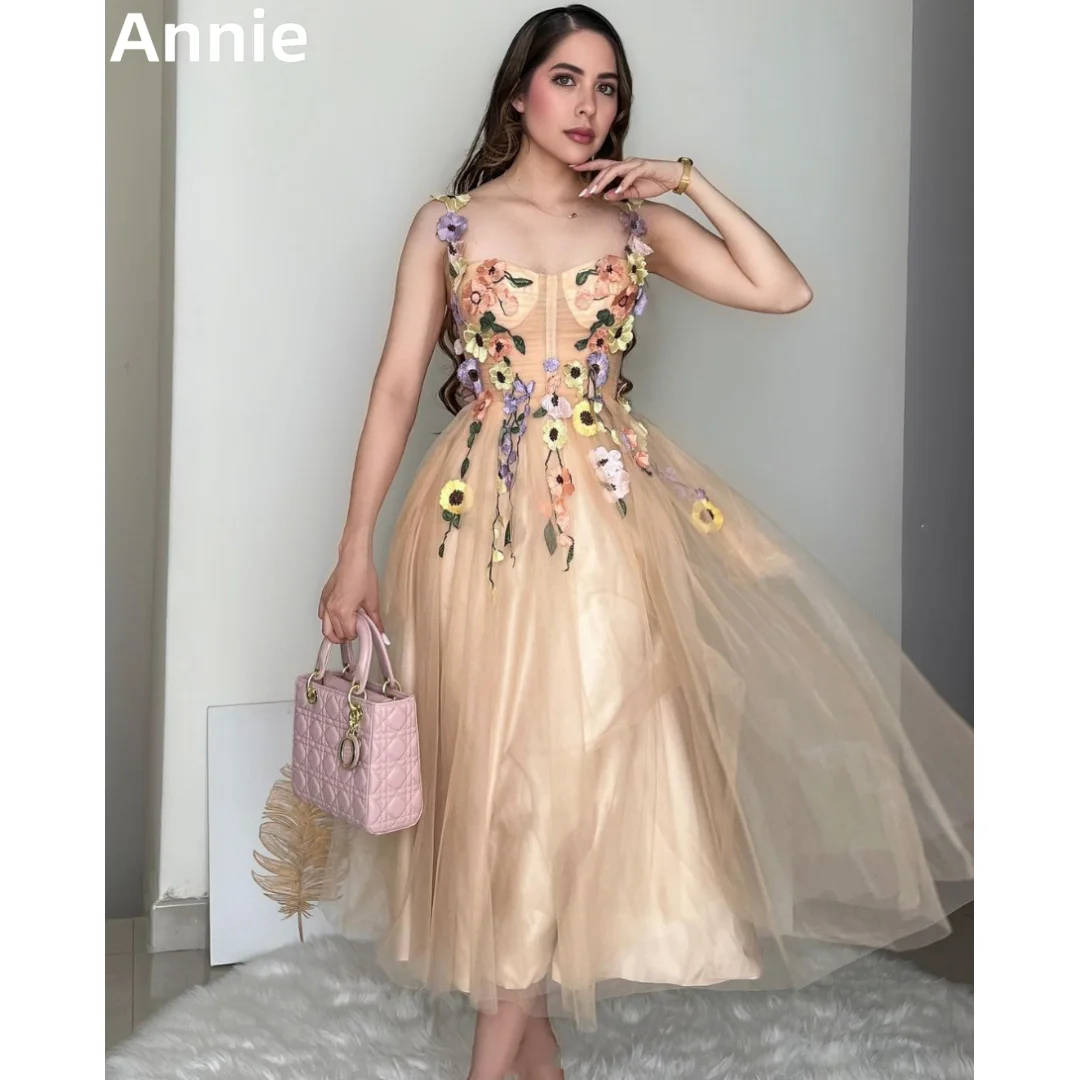 

Annie 3D Embroidery Flowers Prom Dresses Sweet Tulle Evening Dresses Wedding Dress Formal Occasions Dresses Vestidos De Noche