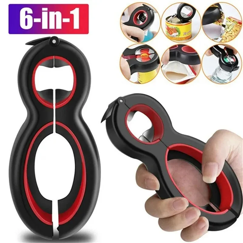

6 in 1 Can Opener Multi Purpose Bottle Opener Multifunction Screw Cap Jar Can Openers Beer Opener Lid Grip Kitchen Tools