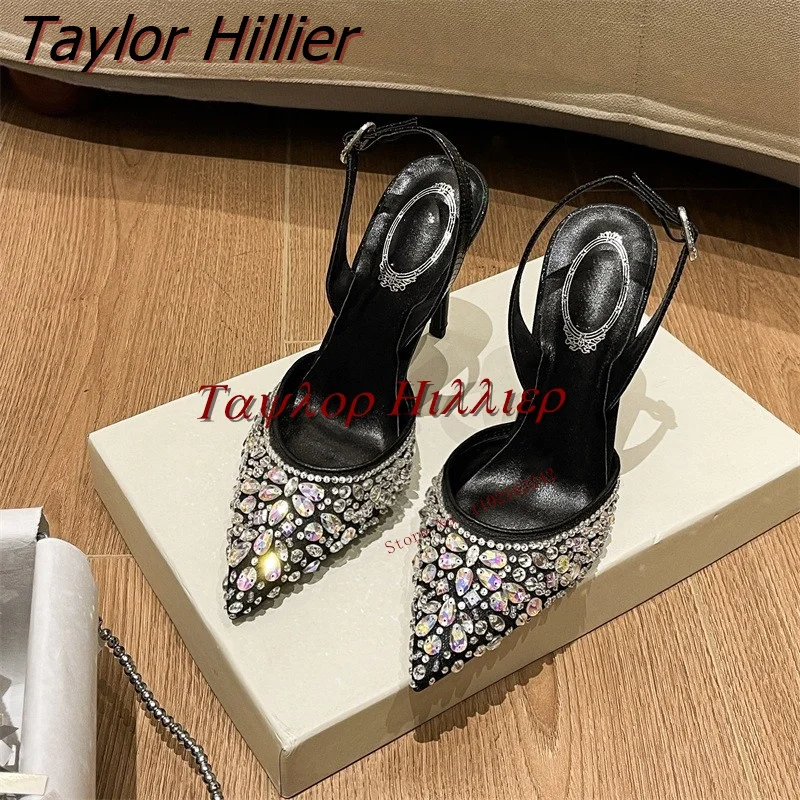 

Spring Sexy Colorful Diamond Pumps Fashion Pointed Slim Heel Buckle Strap Sandals Versatile Nightclub Party Women'S Shoes 42