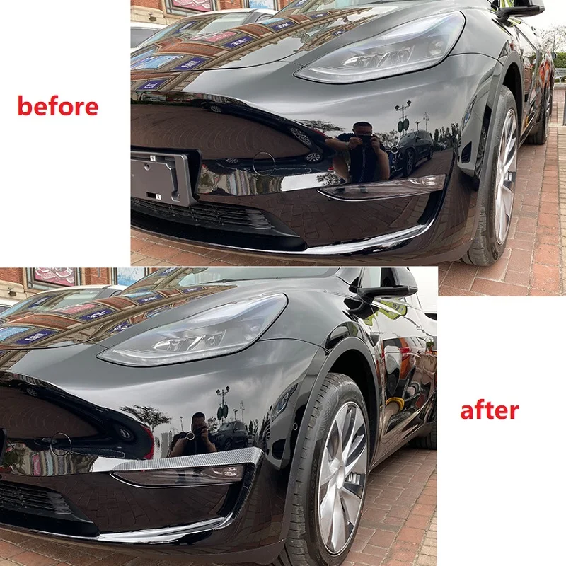 Front Fog Lamp Eyebrow Wind Knife For Tesla Model 3 Y 2017-2023 ABS Glossy Black Fog Lamp Trim Carbon Look Blade Trim Light