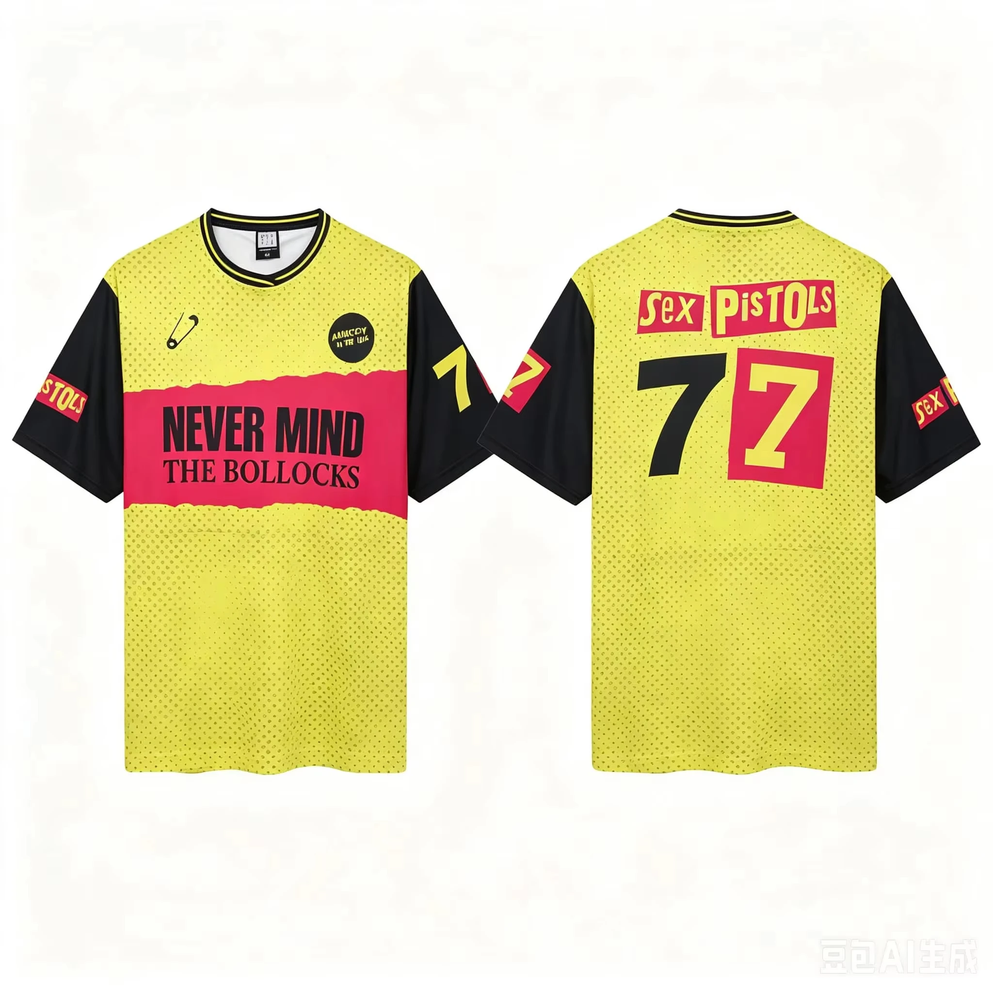 Sex Pistols Herren T-Shirt Gelb Gepunkteter Rücken Nummer 77 Never Kurzarm Punk Fußballtrikot Sommer Streetwear Familien-Matching