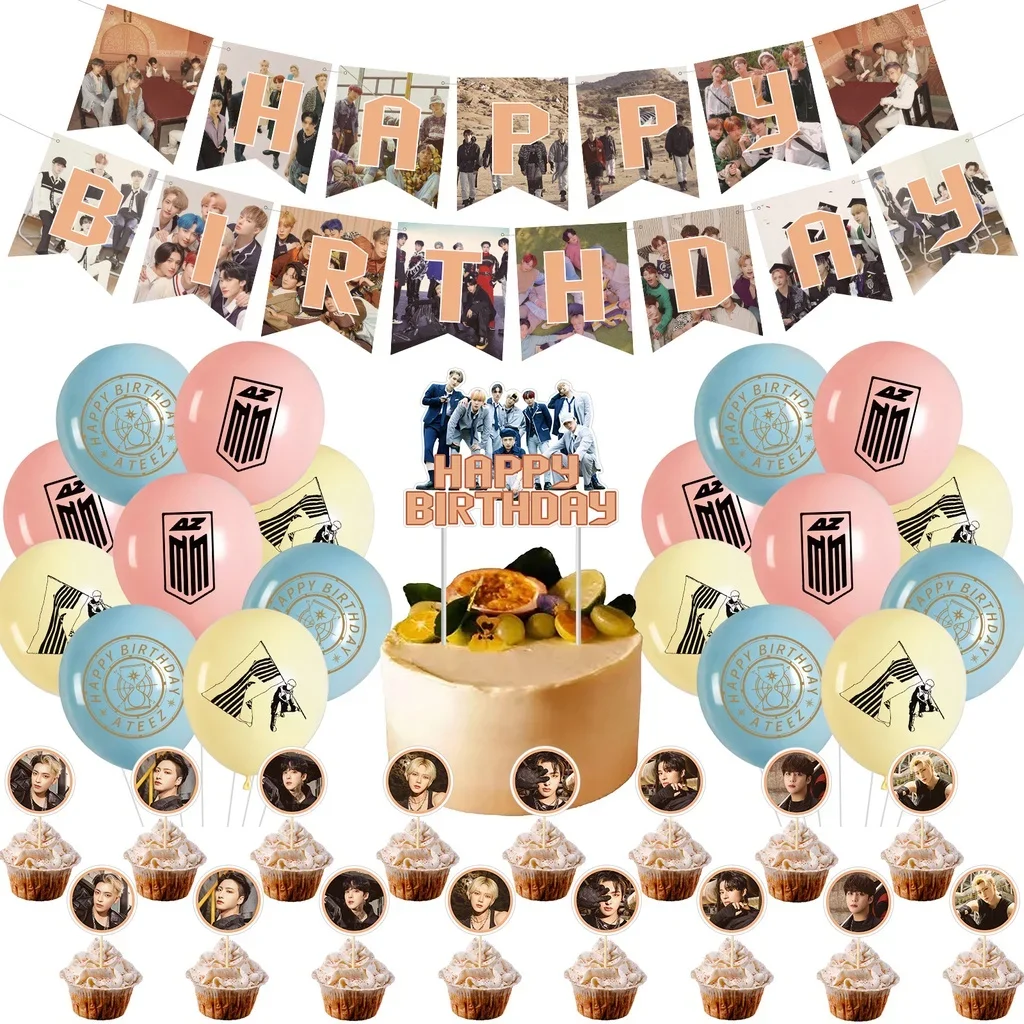 

Набор украшений для дня рождения Kpop Idol ATEEZ, тематические воздушные шары