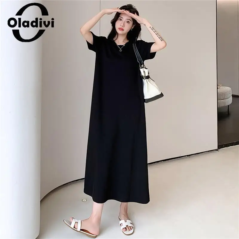 

Oladivi Large Size Women Comfortable Cotton Dress 2023 Summer New Casual Loose Midi Dresses Female Oversized Clothing L-3XL 6723