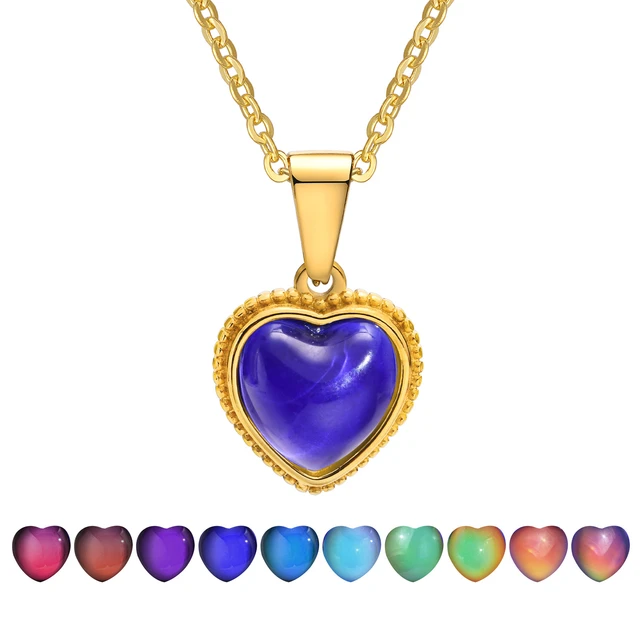 Changing Color Emotion Mood Stone Heart Necklace For Women,temperature  Sensing Color Changing Pendant Adjustable Chain - Necklace - AliExpress