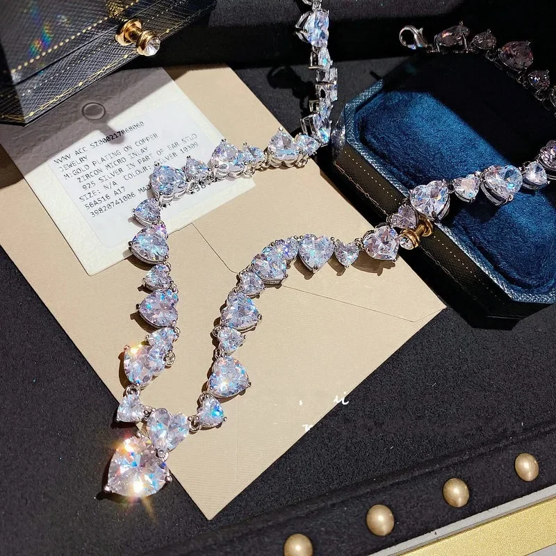 

Модное ожерелье с имитацией бриллианта в форме сердца с фианитами, колье с свадебной цепочкой с имитацией бриллианта и заполненным белым золотом, для женщин и мужчин, ювелирные изделия с драгоценными камнями в подарок
