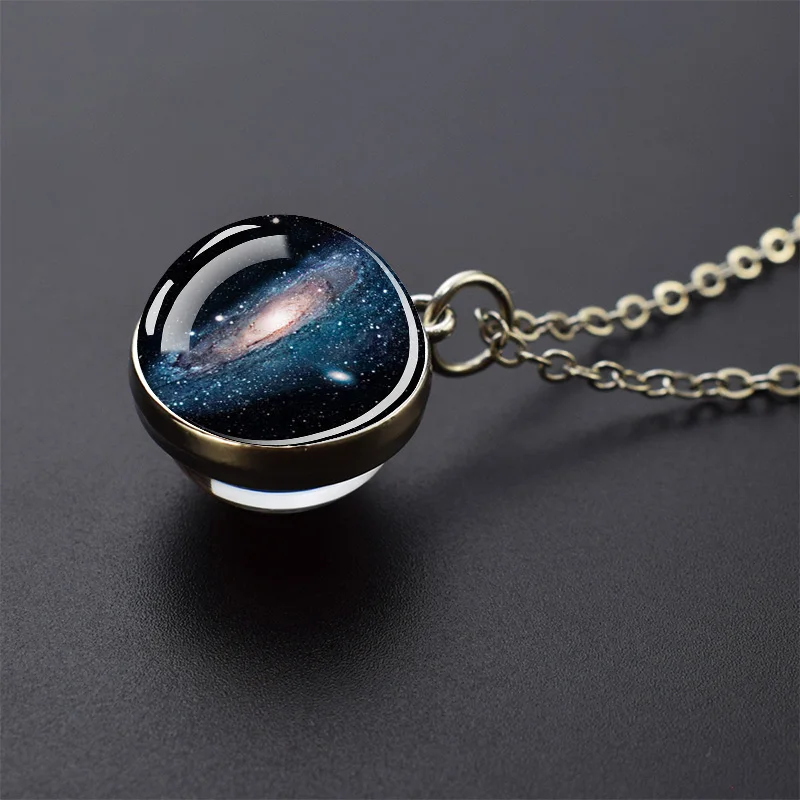 Celestial Galaxy Pendant Necklace – Double-Sided Glass Ball Astronomy Jewelry Gift