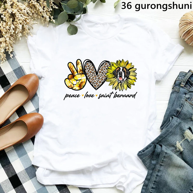 Frieden Liebe Border Collie/Cockerspaniel/Shih Tzu/Bernese/Pyrenäen Druck T-shirt Frauen Lustige Regenbogen Leopard T shirt Mädchen T-Shirt – Detail 31
