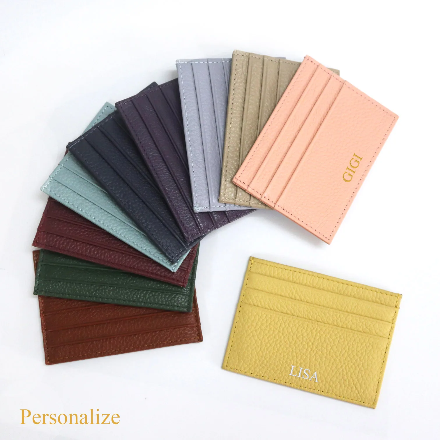 Personalized Genuine Leather Card Holder – Custom Initial Slim Wallet & Monogrammed Name Case