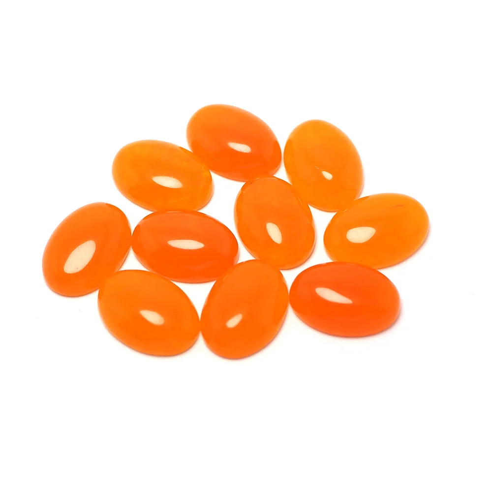10pcs Orange Cabochon Stone,10x14mm Polished Flat Back Oval Gemstone,Accessorie For Jewelry Necklace Making Supplies