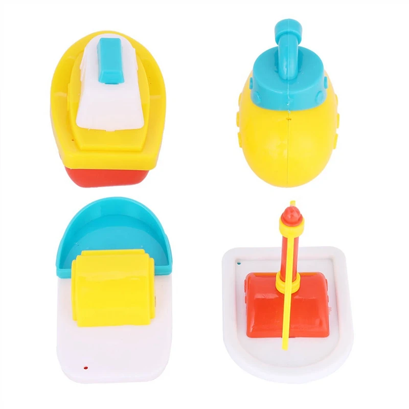 

2023 Hot-4 Pcs Bath Toys Bathtime Floating Little Boat Plastic Ship Model Bathtub Water Toys For Toddlers Kids Boys And Girls