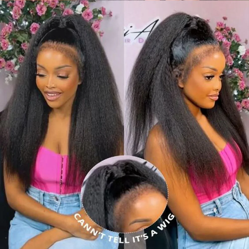 

Парик из естественных волос с кудрявыми краями, предварительно выщипанные Hd прозрачные фронтальные парики, кудрявые прямые человеческие волосы, Hd кружевной фронтальный парик