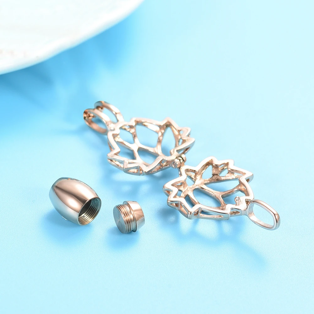 Hollow Lotus Cremation Necklace With Mini Urns For Human/Pet Ashes Stainless Steel Woman Jewelry Memorial Pendant