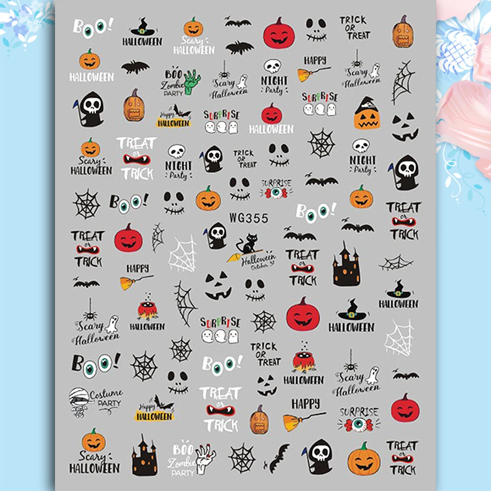 

10PCS DIY Halloween Collection Nail Art Sticker 3D Pumpkin Head Witch Self Adhesive Nail Slider Horror Ghost Zombie Nail Decal