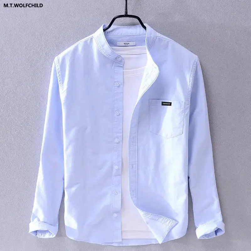 

Spring Autumn 100% Cotton Oxford Men Shirt Stand-Collar Casual Men's Shirts Solid Slim Fit Homme Blouse Button Clothing Tops