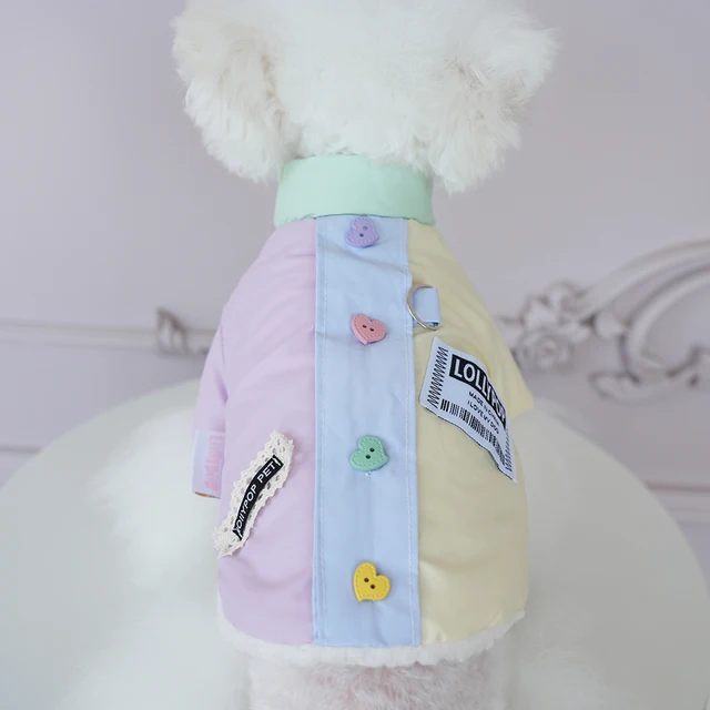 Thiened Fce Dog Clothes Four Legs Windproof Cotton Autumn Winter Clothes for Small Dogs Teddy Pet Clothes with Heart Bule 4