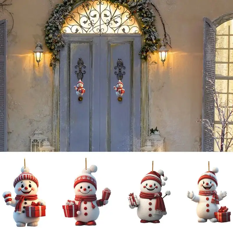 

Snowman Welcome Porch Sign Acrylic Double-sided Printing Pendant Door Hanger Outdoor Yards Christmas Decoration Accessories