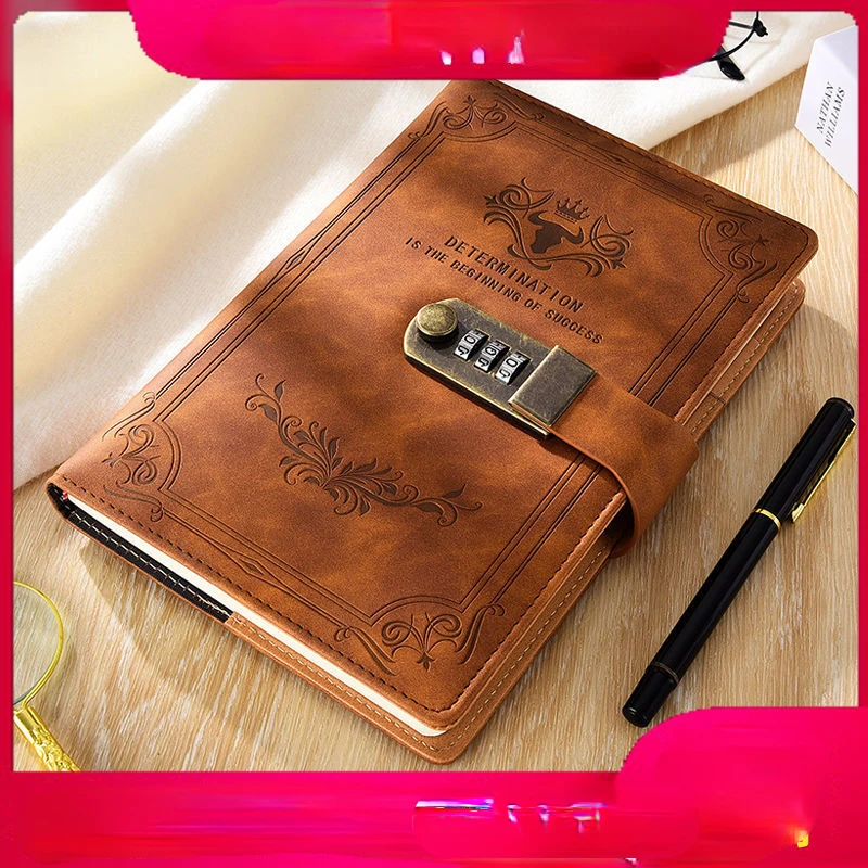 200 pages A5 retro password book with lock diary thickened creative hand ledger student notepad stationery notebook binder