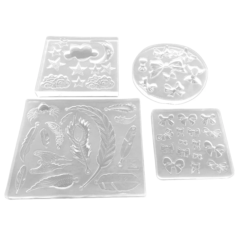 

4Pcs Jewelry Liquid Silicone Mold Moon/Bowknot/Feather Charms Molds For Diy Intersperse Decorate Making Jewelry