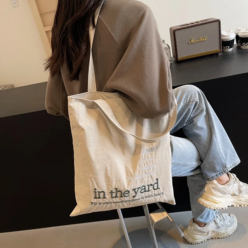 Letter Print Simple Nylon Shoulder Bag Large Capacity Solid Casual Tote Handbag 2024 Hot Sale Bags for Women Bolsas Femininas