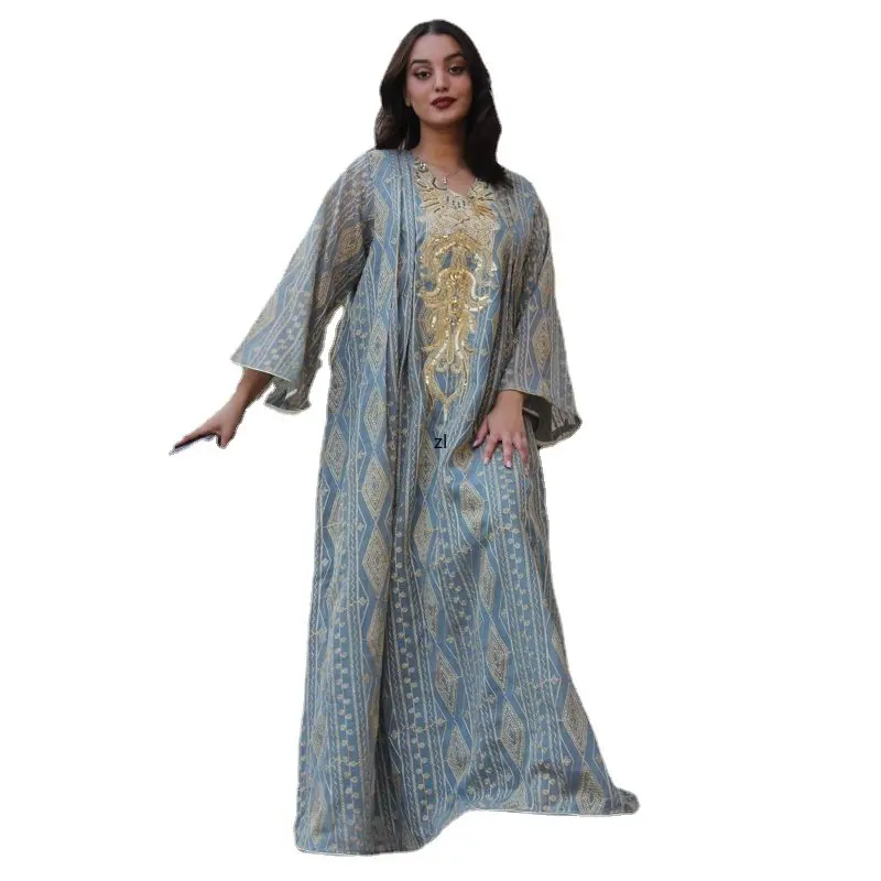

Jalabiya Ramadan 2023 Kuwaiti Kaftan Dubai Luxury Sequins Ethnic Embroidery Long Dresses Vintage Women Abaya Happy Eid Mubarak