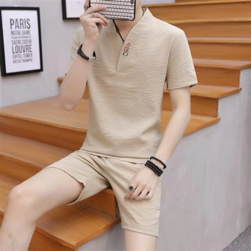 

Men's Clothing No Logo Top Stylish Shorts Sets High Quality T Shirt Man Elastic Fashion Stretch Sports Suits Baggy 5xl Tracksuit