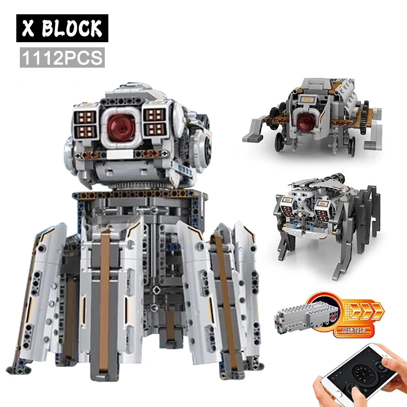 

Technical Creative The APP&RC Motorized Robot With Led Part Model Intelligent Building Blocks Toys for Childrens Christmas Gifts