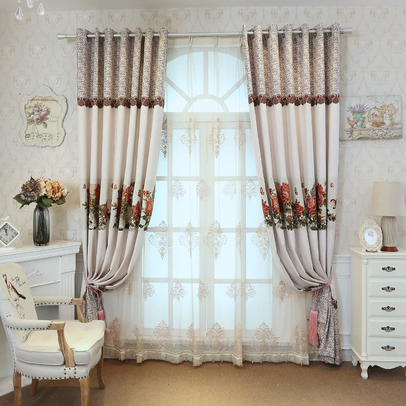Blackout Curtains Cotton Linen Embroidered Jacquard Bedroom Curtains Home Living Room Kitchen Thermal Insulated Window Treatment