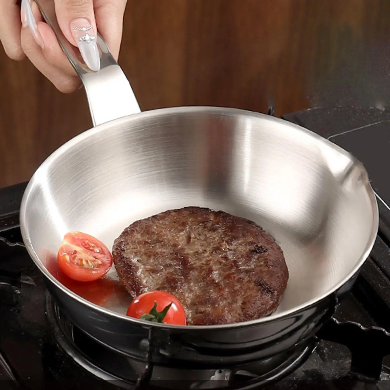 Stainless Steel Frying Pan Oil Warmer Ergonomic Handle Fried Steak Pot for Kitchen All Stovetops Induction Cooker Home Stoves Stainless Steel Frying Pan Oil Warmer Ergonomic Handle Fried Steak Pot for Kitchen All Stovetops Induction Cooker Home Stoves