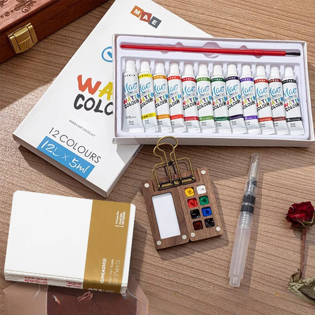 JUNJI ahşap suluboya paleti güzel ahşap Watercolour palet kutusu depolama Waterc