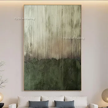 Tela spessa trama erba verde beige astratta arte della parete fatta a mano grande opera d'arte di moda originale nuova pittura a olio per la decorazione domestica