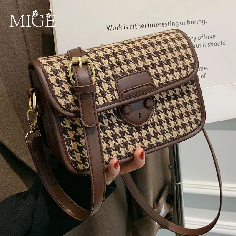 

New Embroidery Grid Small Messenger Bag For Women Trend Female Shoulder Bag Fashion Ladies Crossbody Bags Retro Leopard Handbags