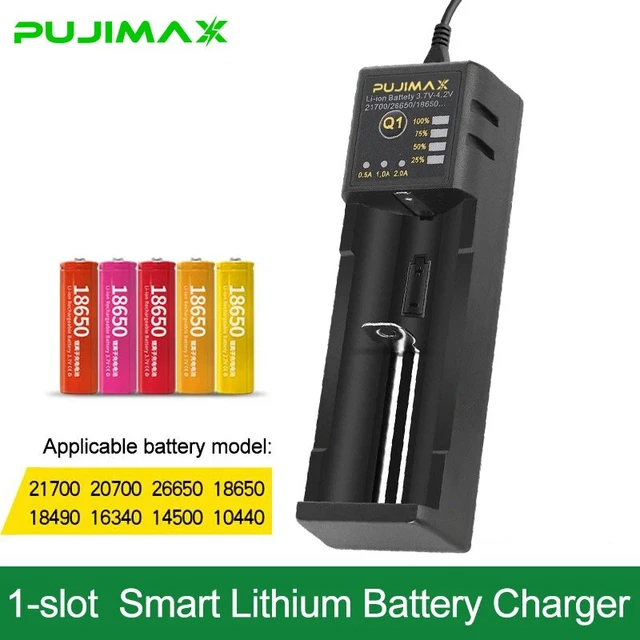 PUJIMAX 1 Slot 18650 Battery Charger With USB Micro Cable For 26650 21700  14500 26500 22650 Li-ion Rechargeable Battery Charger - AliExpress