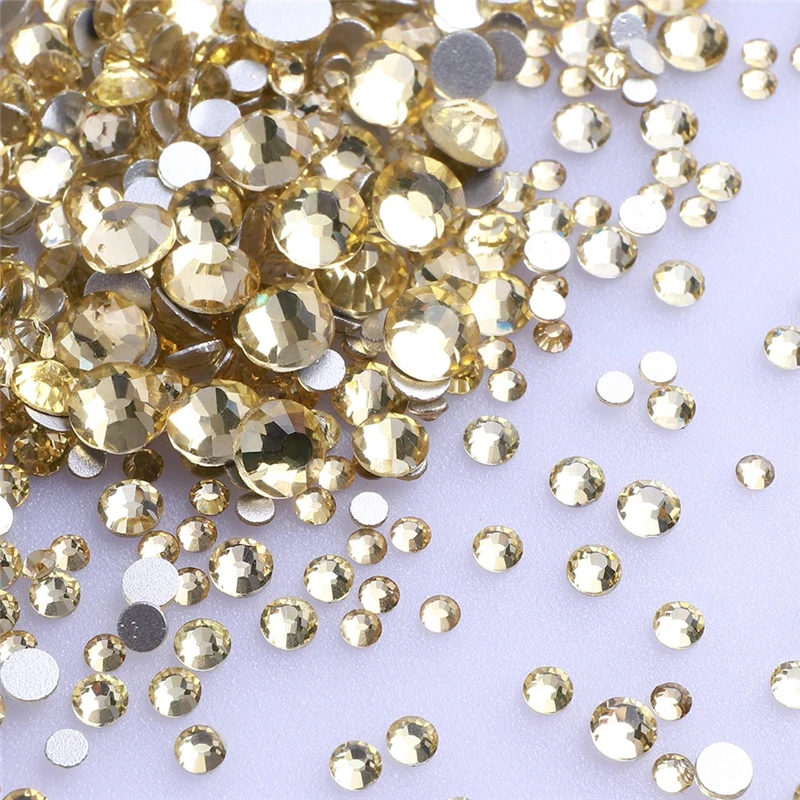 Description Picture 4 of item1440Pcs Mix Size Round Glass Flatback Rhinestone Glitter Yellow Glue On Stones Red Non Hot Fix Rhinestones for DIY Nail Art