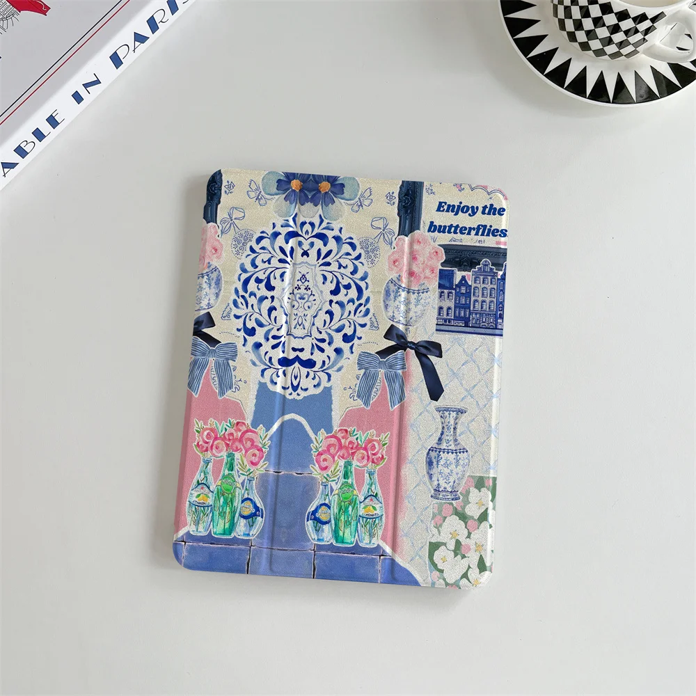 Porcelain Pattern Tablet Protective Case - Blue and White Design