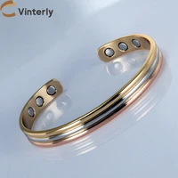 Vinterly Pure Copper Bracelets Magnetic Therapy Arthritis Lines Adjustable High Magnet Open Cuff 8mm Bangles Resizable Jewelry 1