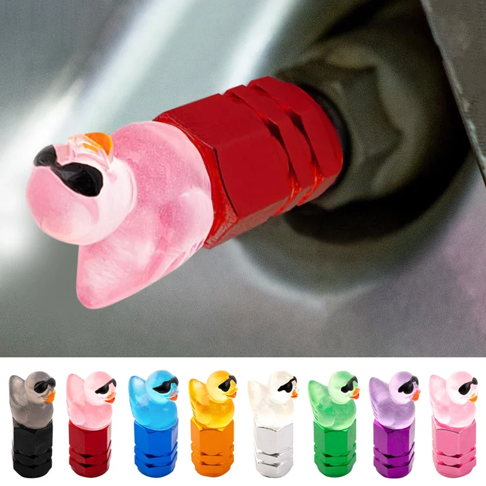 Set of 4 Adorable Duck Tire Valve Caps with Playful Sunglasses Design