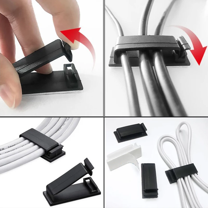 10PCS Cable Organizer Clips Self Adhesive Cord Management Wire Winder Holder USB Cable Management Clips Wire Manager