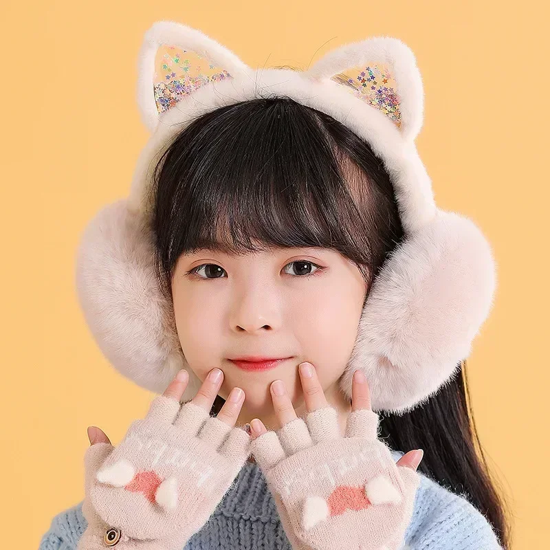 Girl Winter Cat Ear Earmuffs Foldable Warm Protect Cute Faux Fur Soft Fluffy Earcap Korean Style Children Ear Cover Muff children earmuffs