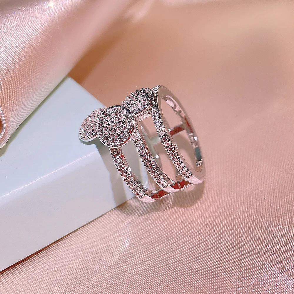 925 Ring for Women Multi-layer Flower Ring AAAA Zircon Wedding Bridal Jewelry Party Wedding Rings for Couples