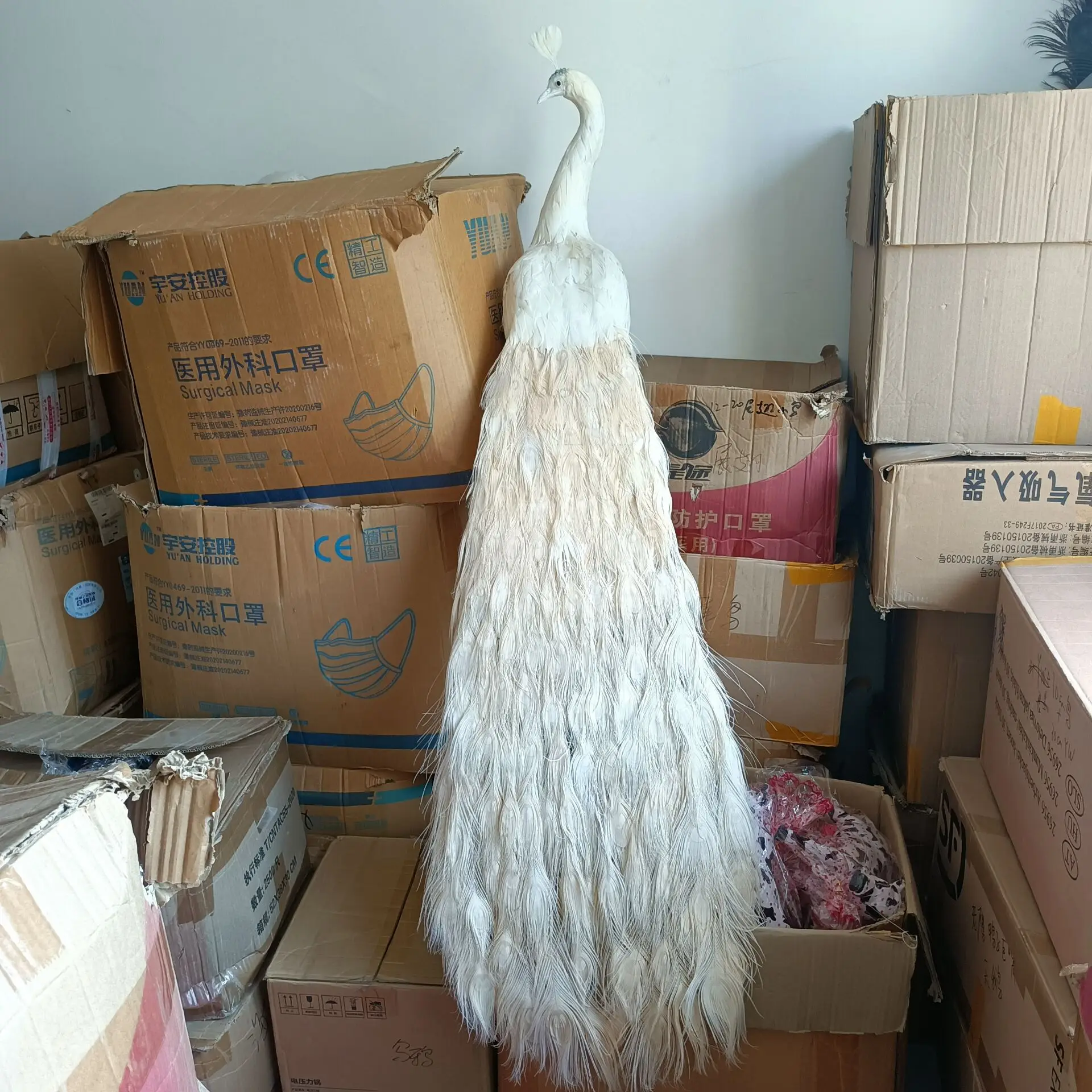 

long tail beautiful foam&feathers white peacock model garden Decoration gift about 150cm h2691