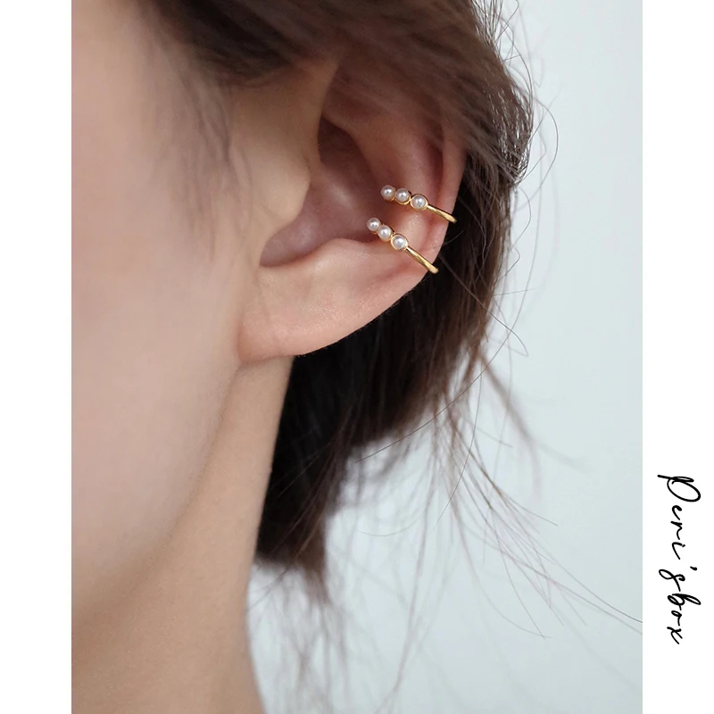 Peri'sBox 10mm Triple Pearls Tiny Clip Earrings Without Piercing Dainty White Beaded Ear Cuff for Women Minimal Clip On Earrings