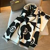Elegant Camellia Black and White Shawl - Breathable and Warm Polyester Women's Scarf | Perfect for Spring and Fall Fashion 6