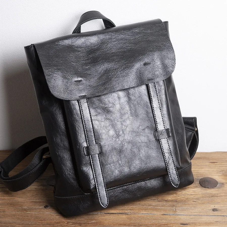 TopGrainTrove Men Head Leather Black Backpack